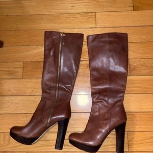 Micheal Kors brown leather zip boots